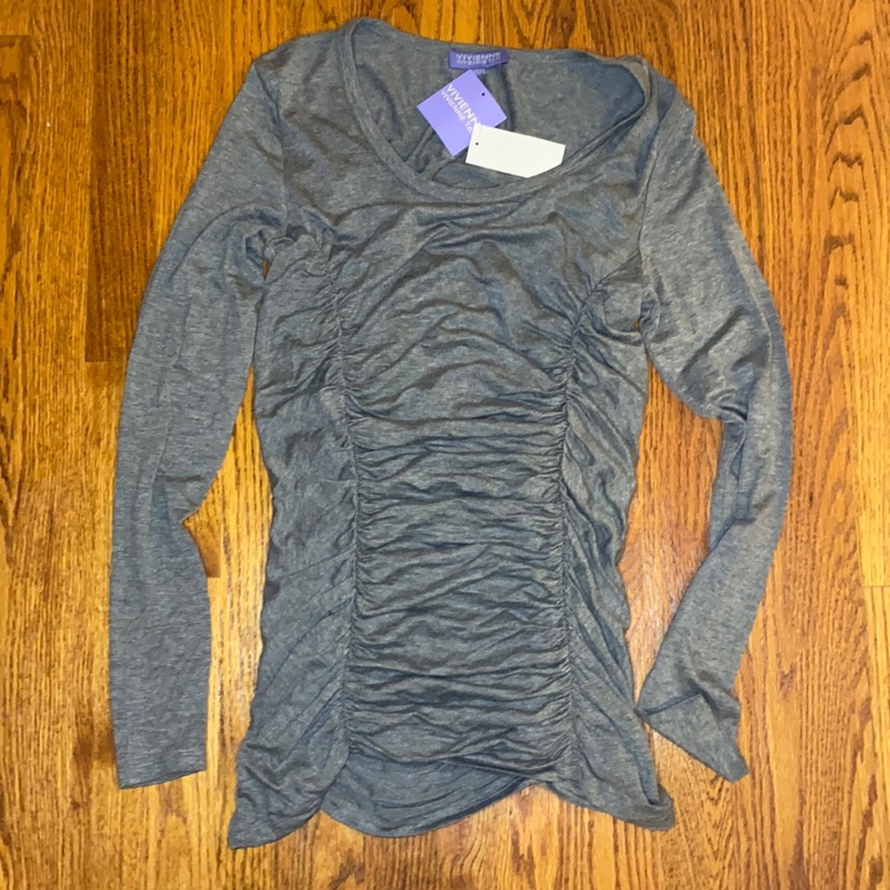 NWT Vivienne Tam Grey long sleeve ruched top dress in dark grey size S